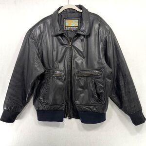 Vintage Stratojac Jacket Men XL Black Geniune Leather Bomber Relaxed Fit 90s